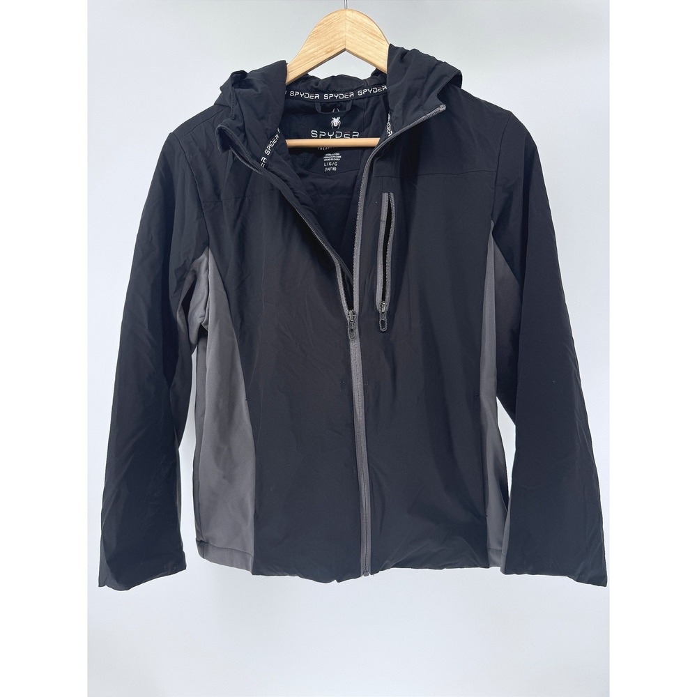 Spyder Jacket Kids L 14/16 Black Full Zip Lightweight Outdoor Coat